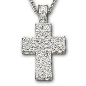 Swarovski Crystal Cross with Rhodium Plated Chain Necklace Excellent Condition